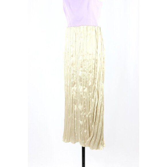 NWT ZARA Champagne Beige Satin Crinkle Pleated Midi Slip Skirt, Size L - Picture 5 of 13